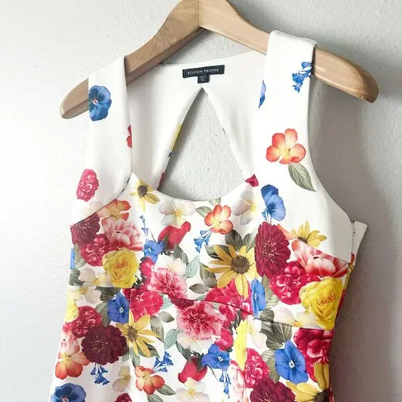 Boston Proper Garden Of Eve Print Square-Neck Scuba Sheath Dress Women’s Size 14 - Picture 5 of 16